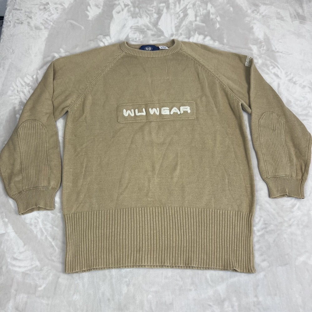 Vintage Wu Wear Sweater Mens XXL Tan Cozy Knit Cotton 90s Normcore Preppy Hiphop - Picture 2 of 8